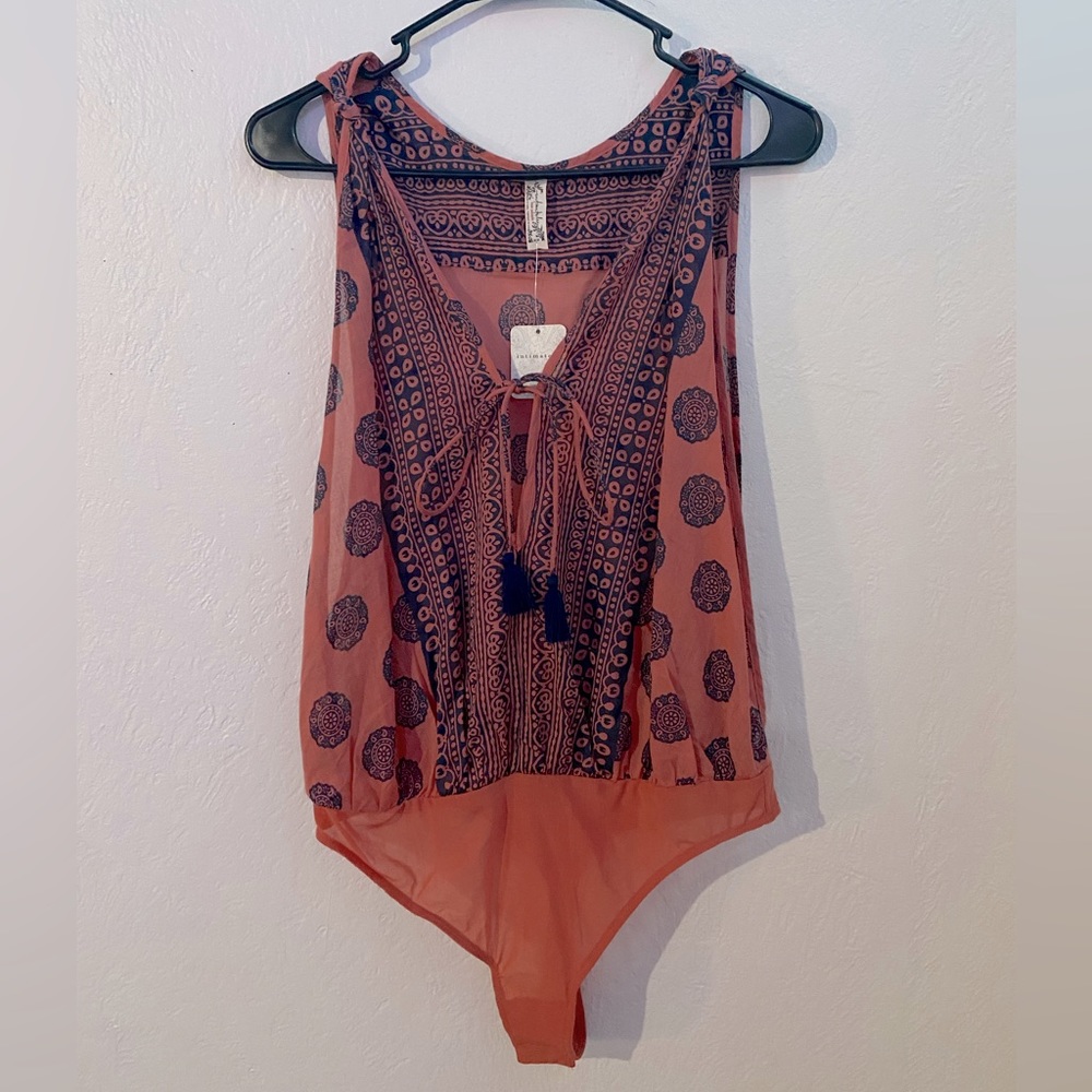 Free People Tops | Sun Brick Combo Bodysuit | Color: Blue/Orange | Size: M